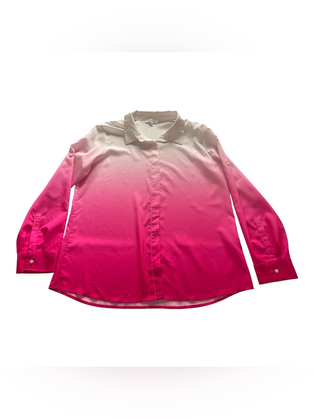 Calvin Klein Women's Ombre Pink White Button Down Shirt,L - Picture 11 of 12